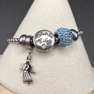 Hallmark Charm Bracelet Stainless Steel Celebrate‎ Life Angel Blue Crystal